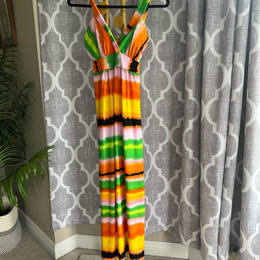 Multicolor Striped Maxi Dress - Bright Tie-Dye Stripe